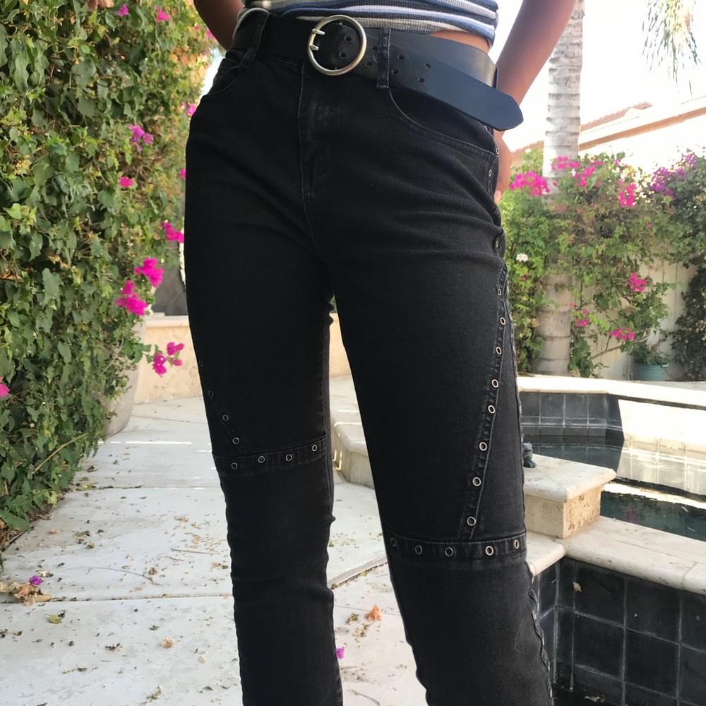COTTON ON FADED BLACK DENIM EYELET SKINNY JEANS